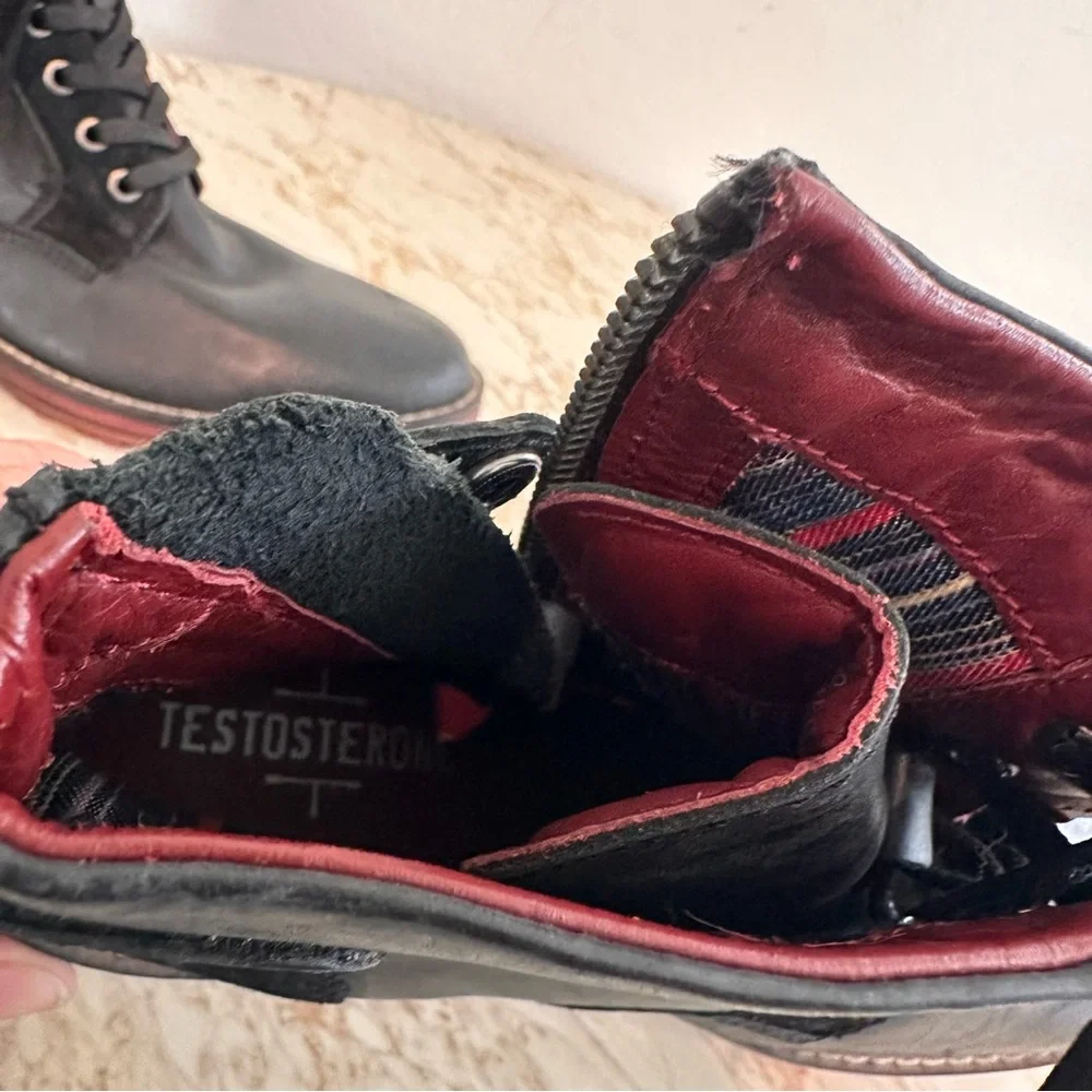 TESTOSTERONE’Ball of Fire’ Black Leather Upper Men's Ankle Boots size 41